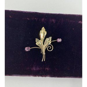 Vintage Van Dell Signed Gold Filled 12 K Women's Brooch with Purple Glass Stones